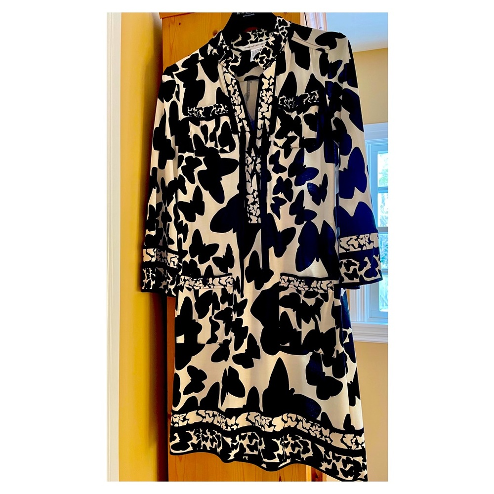 Diane Von Furstenberg Black and White Butterfly Print Dress
